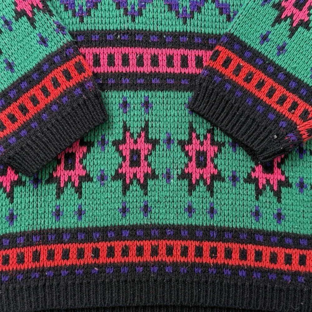 Vintage Jamie Scott Sweater‎ Knit 80s Colorful Geometric Pattern Korea M